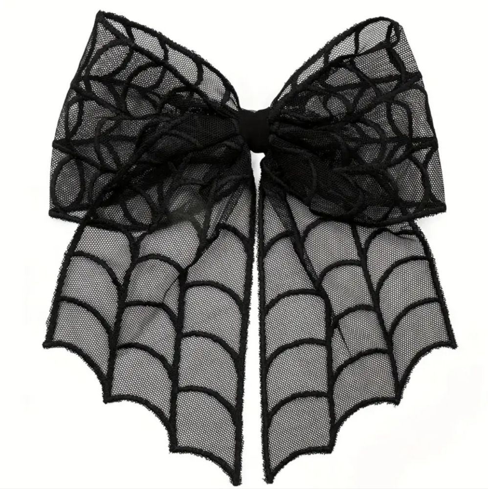 🕸 Black Spider Web Mesh Bow Hair Clip 🕸🕷 (OS)